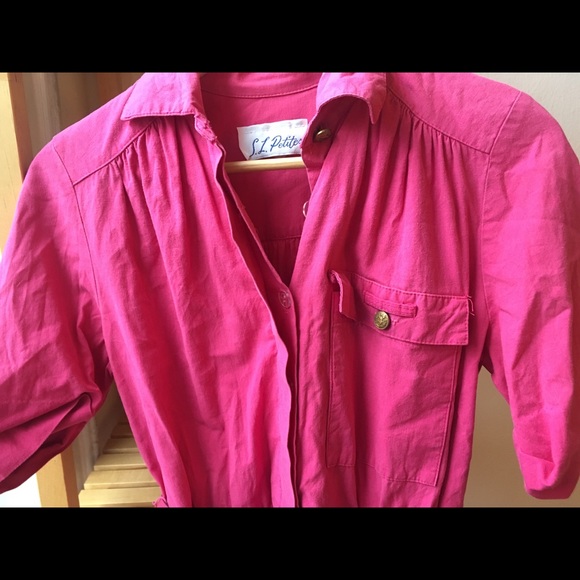 Hot pink vintage collared dress with buttons - Picture 3 of 7